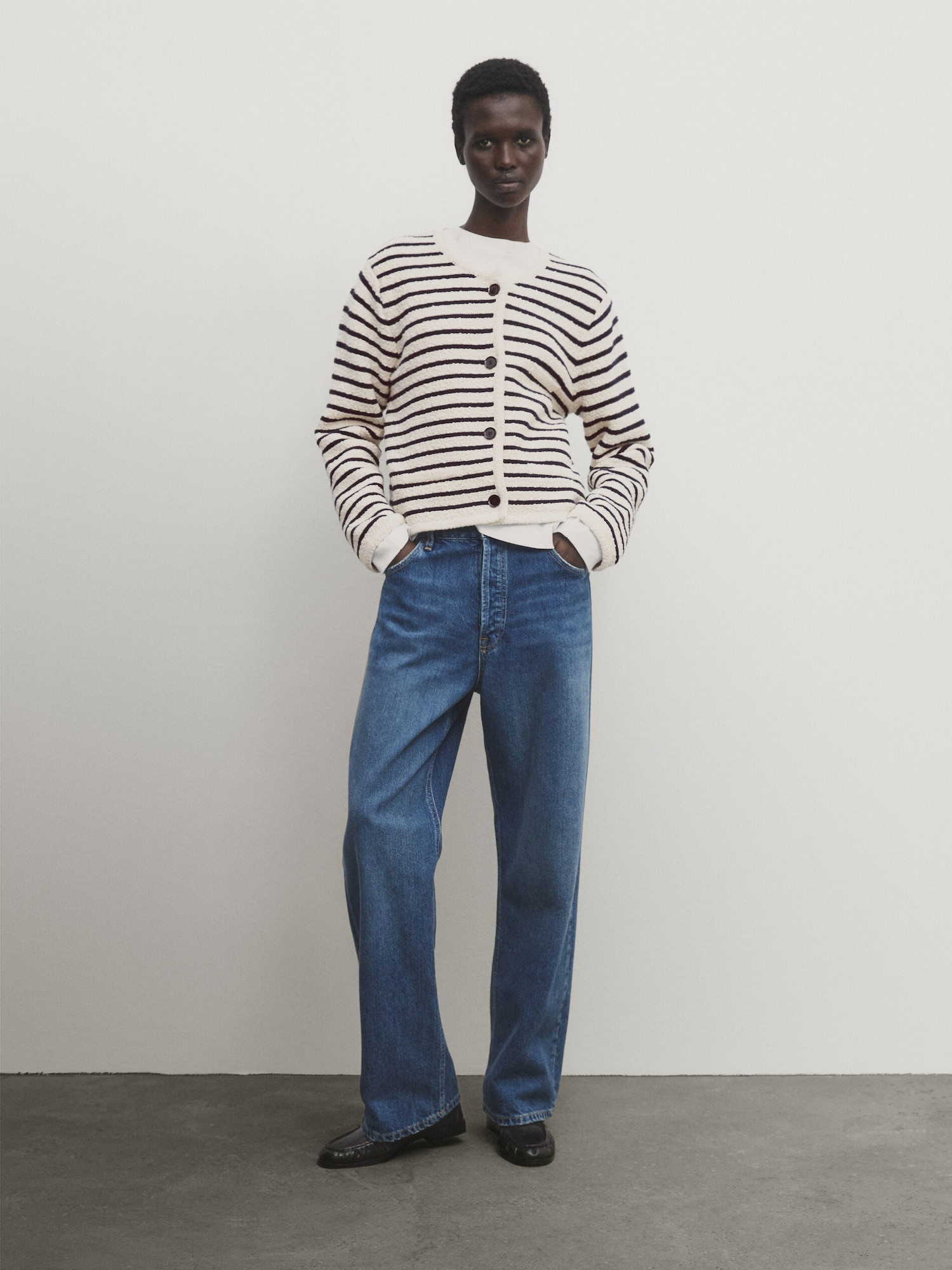Striped knit textured cardigan with buttons | Massimo Dutti UK