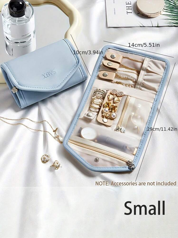 Travel Jewelry Organizer Bag - PU Material Necklace Earring Ring Storage Pouch With Watch Compart... | SHEIN