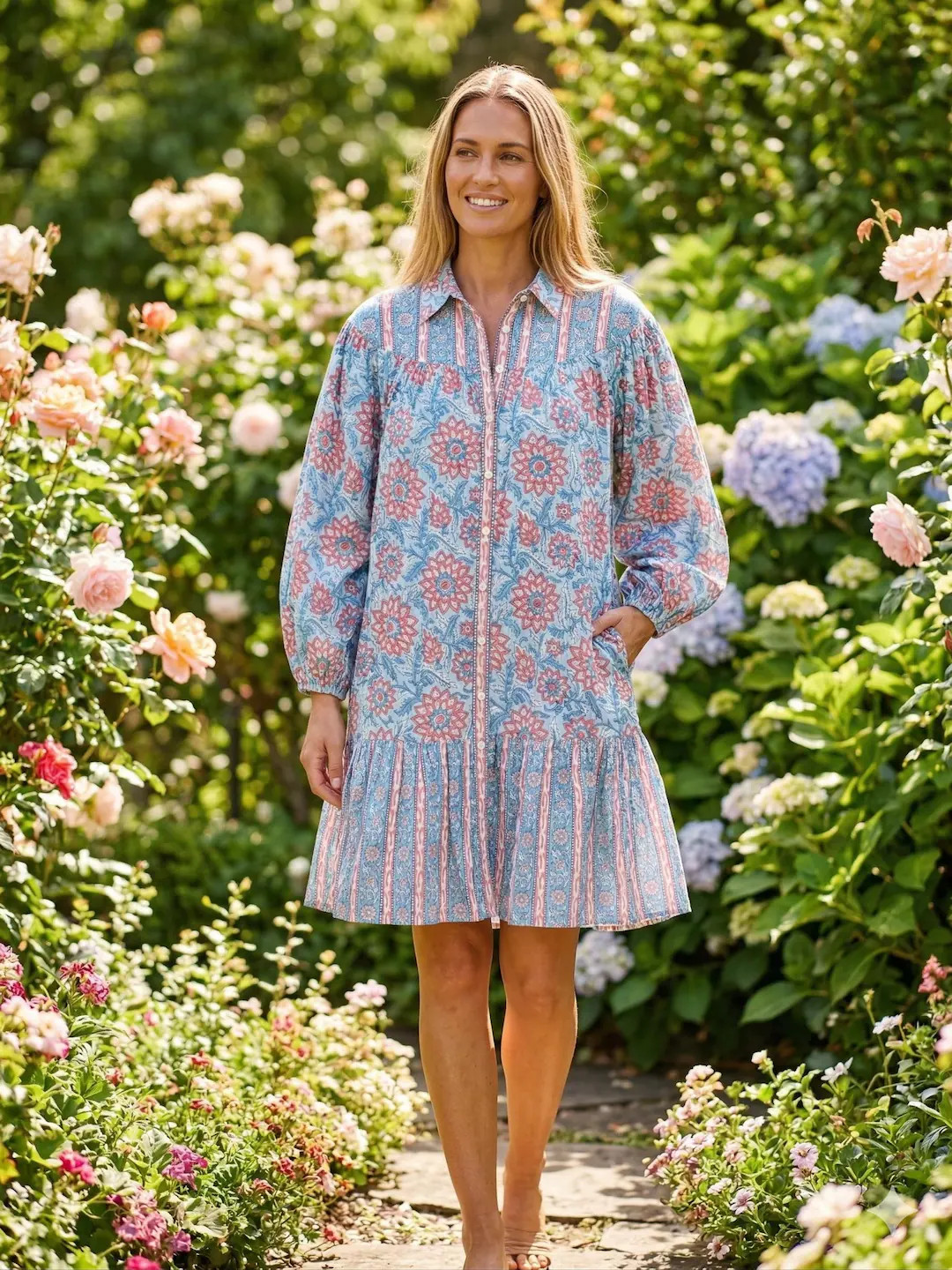 Floral Cotton Resort Wear Mini Dress | Blue & Peach Summer Sun Dress - Etsy | Etsy (Global)
