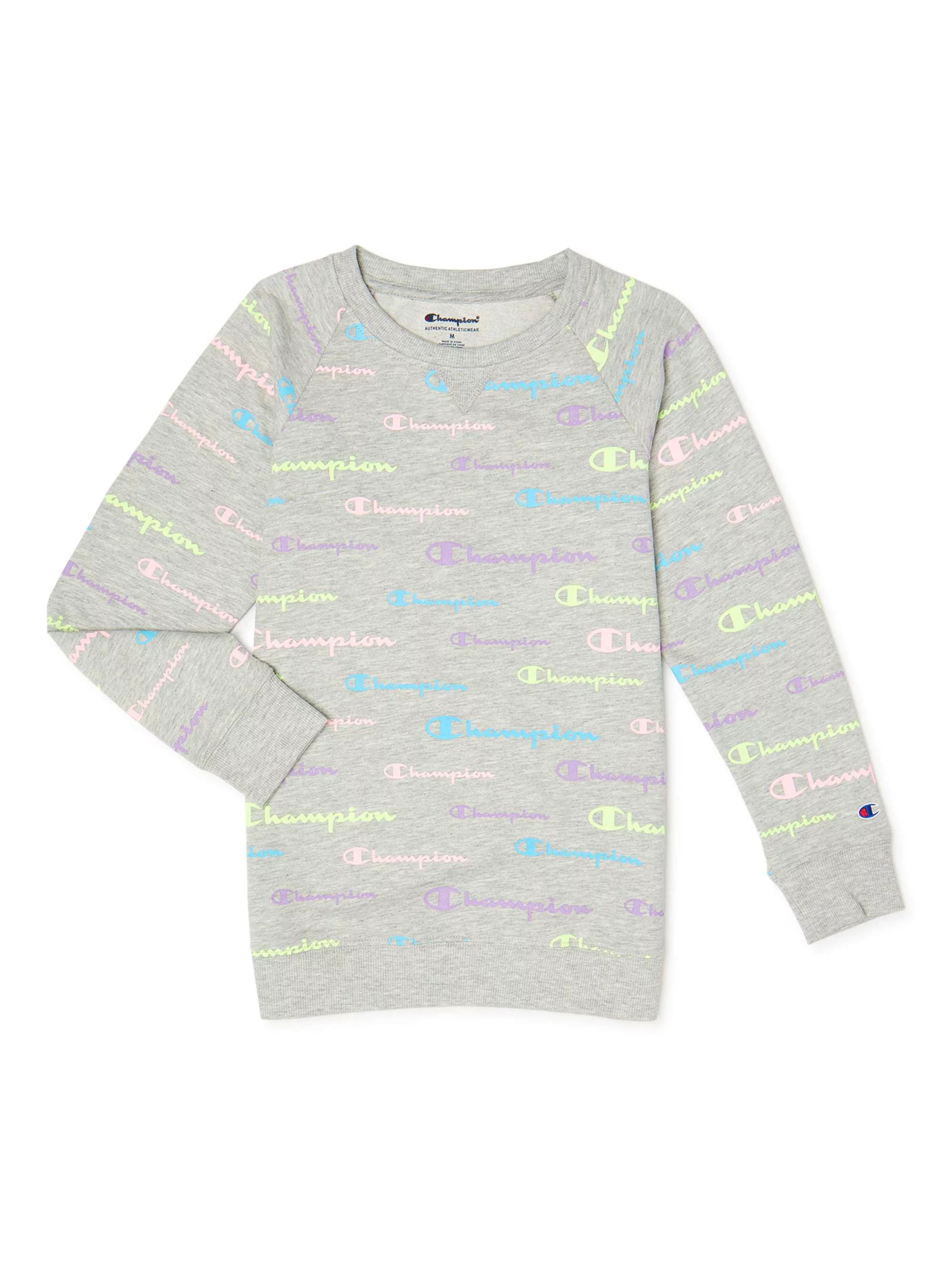 Champion Girls All Over Logo French Terry Crew Sweatshirt, Sizes 7-16 | Walmart (US)