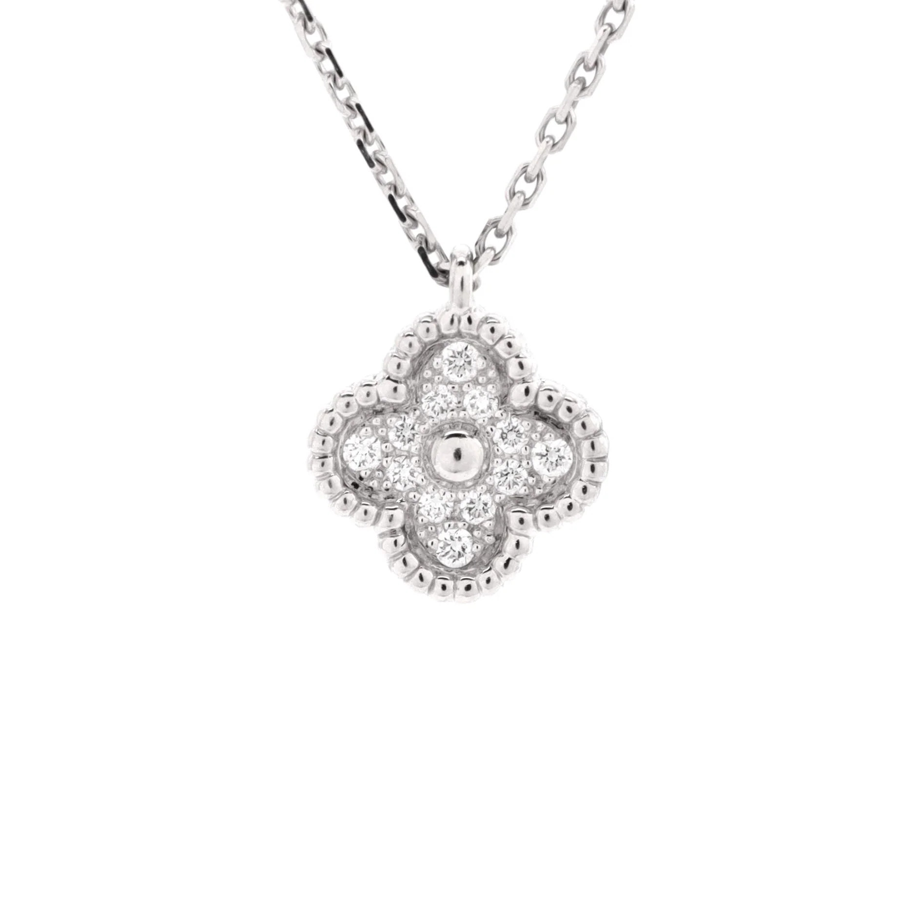 Sweet Alhambra Pendant Necklace 18K White Gold with Diamonds | Shop Simon