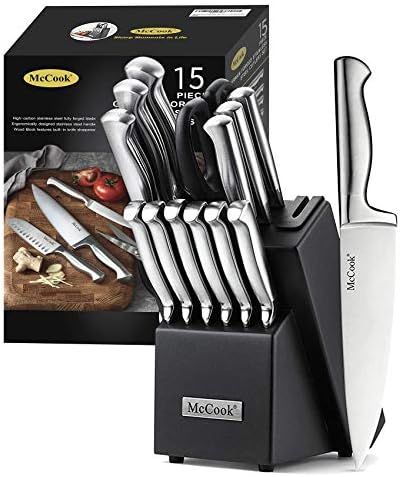 McCook MC21 Knife Sets,15 Pieces German Stainless Steel Knife Block Sets with Built-in Sharpener | Amazon (US)