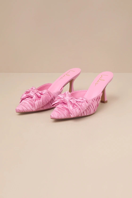 Bettanie Rose Pink Satin Textured Bow High Heel Mules | Lulus