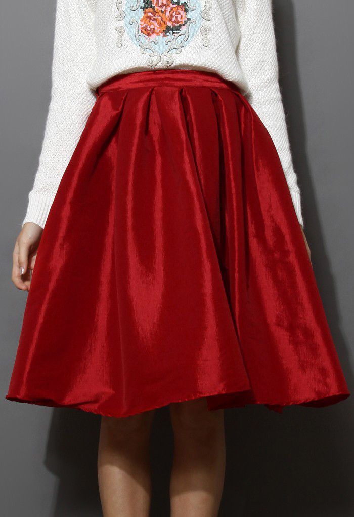 Red A-line Midi Skirt | Chicwish