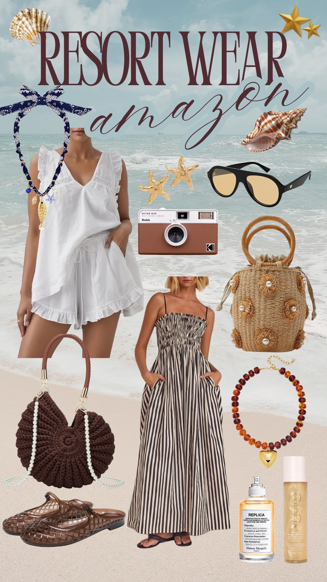 Resort style for your next vacay!! 🐚🐚🐚🐚 Amazon!! 

•
•
•
Vacation mom style sundress beachwear beach trip woven bag cute necklaces 

#LTKMothersDay #LTKSeasonal