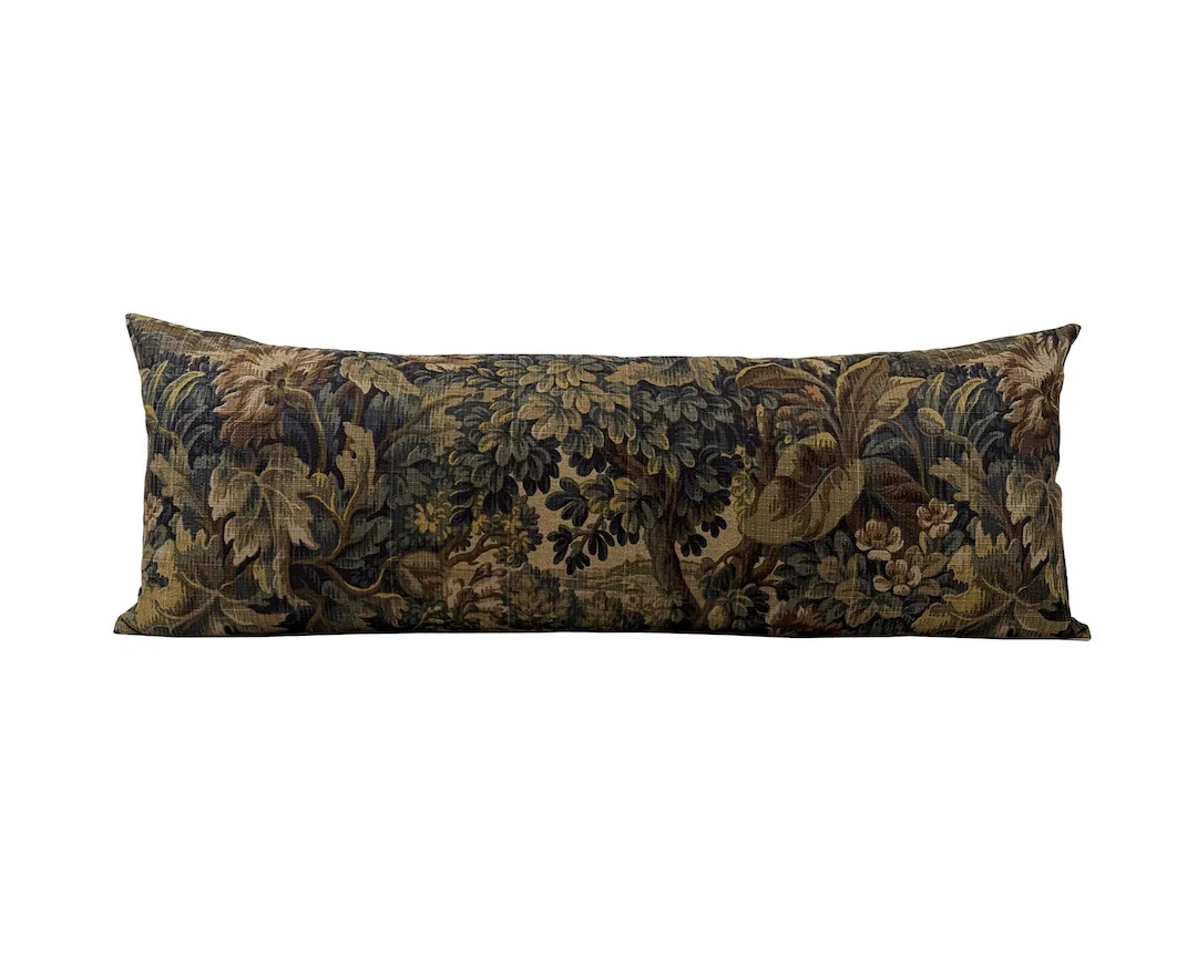 EDITH | Long Lumbar Designer Tapestry Style Pillow Cover, Forest Pillow, Vintage Style Pillow, Ve... | Etsy (Global)