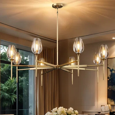 Lutina 8-Light Round Gold Chandelier with Wine Glass Shades for Living Room, Dining Room | Wayfair North America