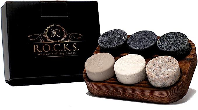 Whiskey Chilling Stones - Set of 6 Handcrafted Premium Granite Round Sipping Rocks - Hardwood Pre... | Amazon (US)