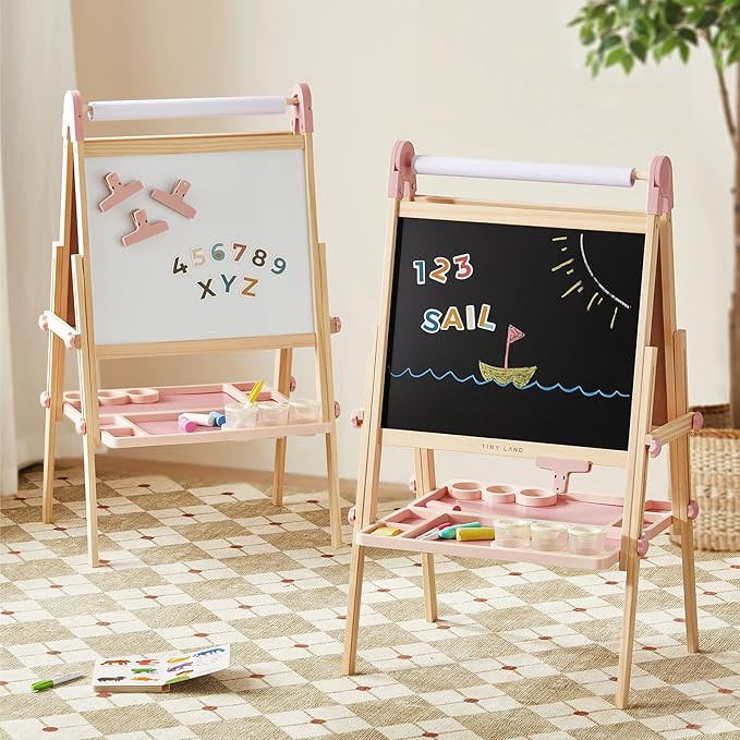 Tiny Land Easel for Kids, Double-Sided Magnetic Easel with Drawing Accessories, Adjustable Wooden... | Amazon (US)