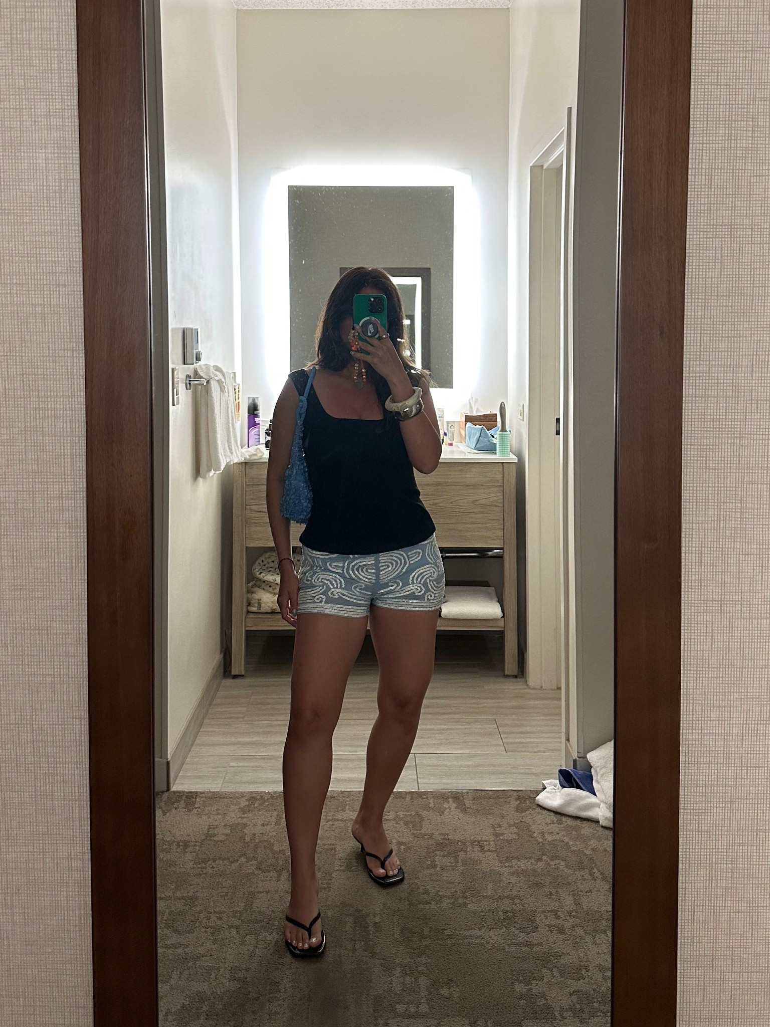 a pop of color 🌴🐟 love me some sparkly shorts with a basic top for the night 🫶🏼

#LTKSeasonal #LTKStyleTip #LTKTravel