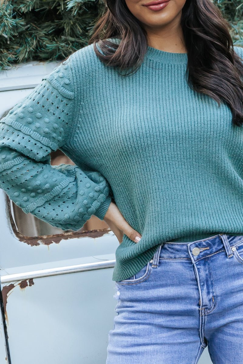 Feliz Navidad Textured Long Sleeve Sweater - Green | Magnolia Boutique | Magnolia Boutique