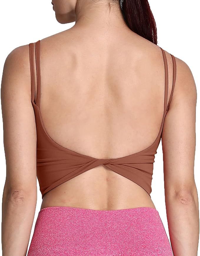 Aoxjox Women's Workout Sports Bras Fitness Padded Backless Yoga Crop Tank Top Twist Back Cami (Da... | Amazon (US)