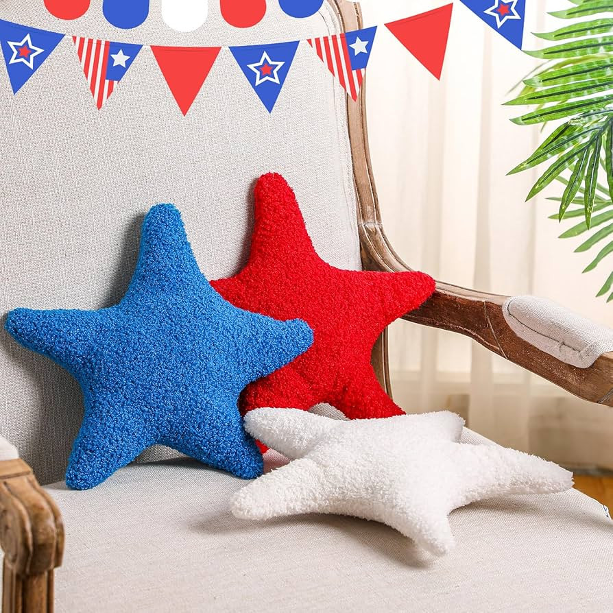 Shappy 3 Pcs Star Independence Day Pillows Throw Pillows Stuffed Star Shaped Pillow Cute Soft Thr... | Amazon (US)