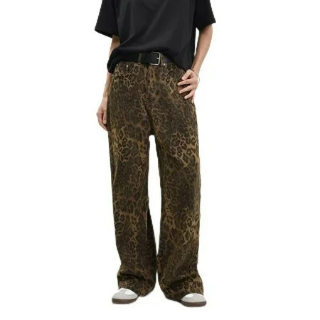Paaisye Leopard Print Jeans for Women Trendy High Waisted Cheetah Pants Unisex Cheetah Print Oversized Trousers | Walmart (US)