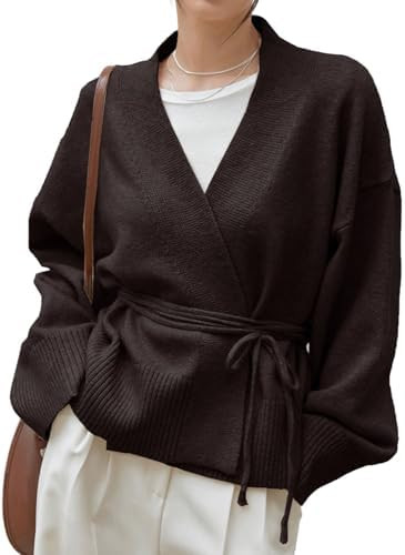 WDIRARA Women's Wrap Long Sleeve Tie Front Cardigan | Amazon (US)