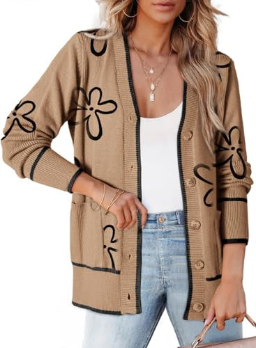 Dokotoo Short Cardigans for Ladies 2024 Open Front Long Sleeve Lightweight Color Blocked Fall Fashion 2024 Knit Sweater Coats with Pockets,Black X-Large | Amazon (US)