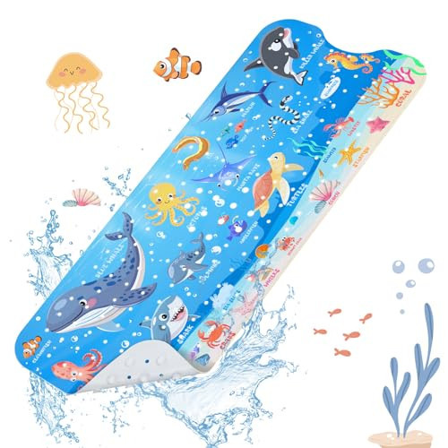 Baby Bath Mat for Tub Non Slip-40 X 16 Inch Extra Long Kids Bathtub Mat Non Slip, Upgrade Bath Tub Shower Mat Anti Slip with Suction Cups & Drain Holes for Bathroom, Machine Washable, Ocean Animals | Amazon (US)
