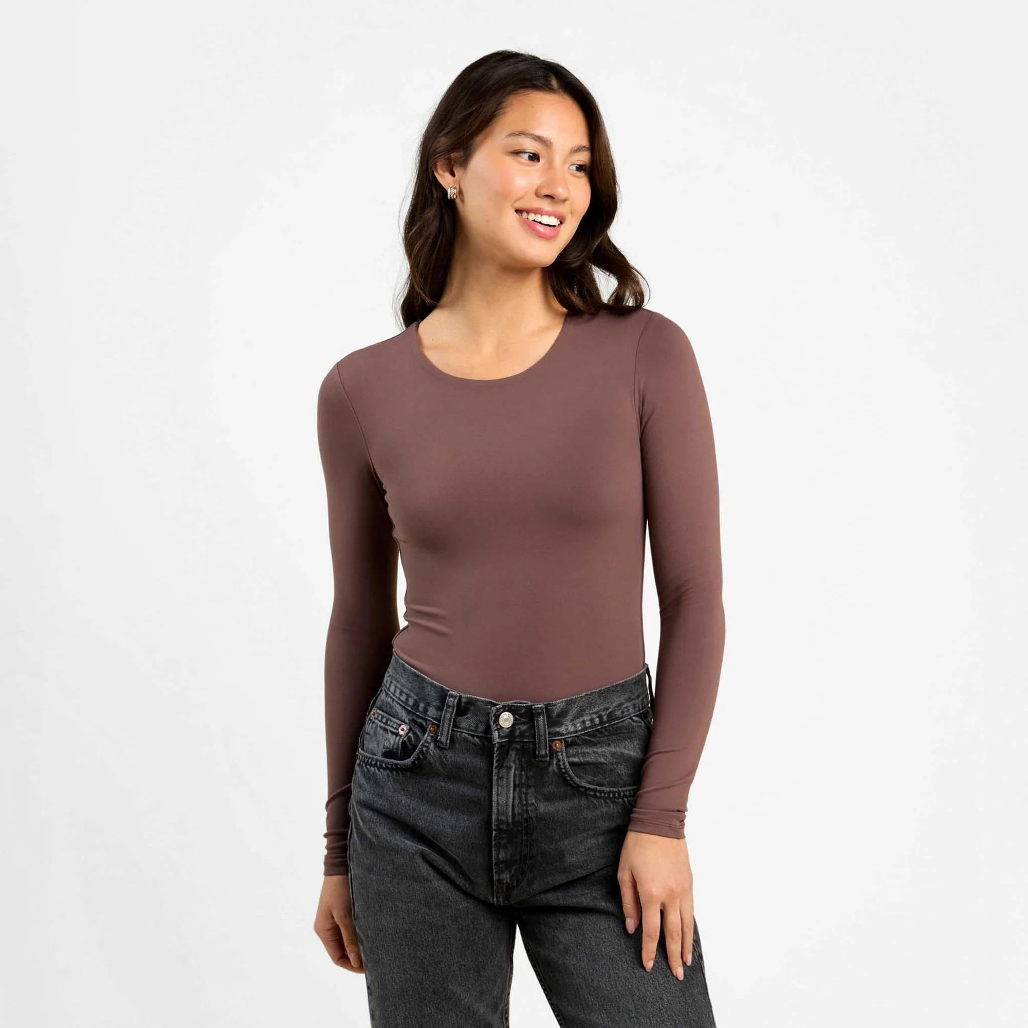 Long Sleeve Crewneck Bodysuit | Coffee | Nuuds US