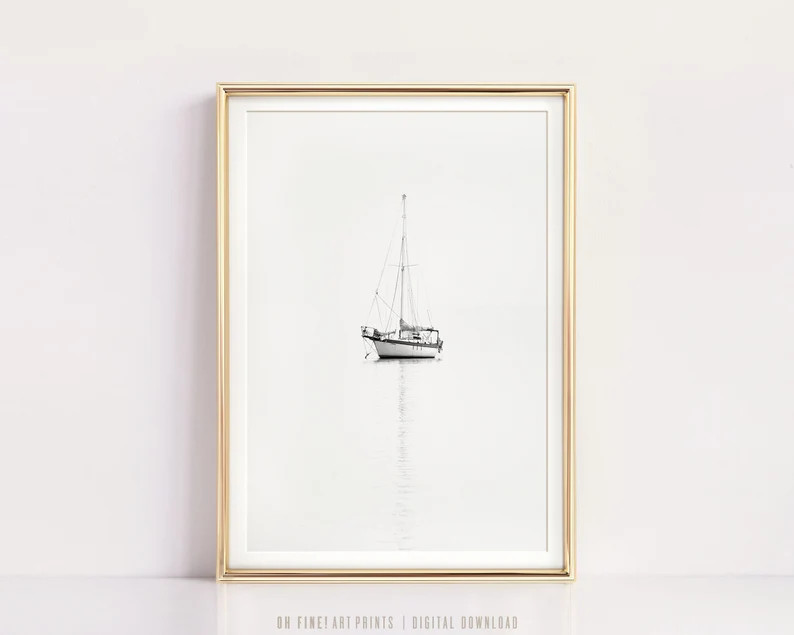 Sailboat Print, Black and White Print, Printable Wall Art Prints, Digital Print, Nautical Wall De... | Etsy (US)