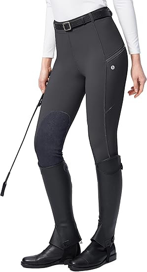 SANTINY Women's Horse Riding Pants with Zipper Pockets Knee-Patch Schooling Tights Equestrian Bre... | Amazon (US)