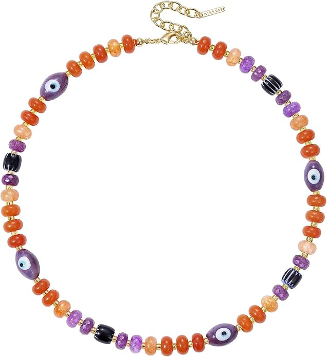 KissYan Halloween Beaded Necklace, Evil Eye Pumpkin Natural Gemstone Choker for Women, Costume Co... | Amazon (US)