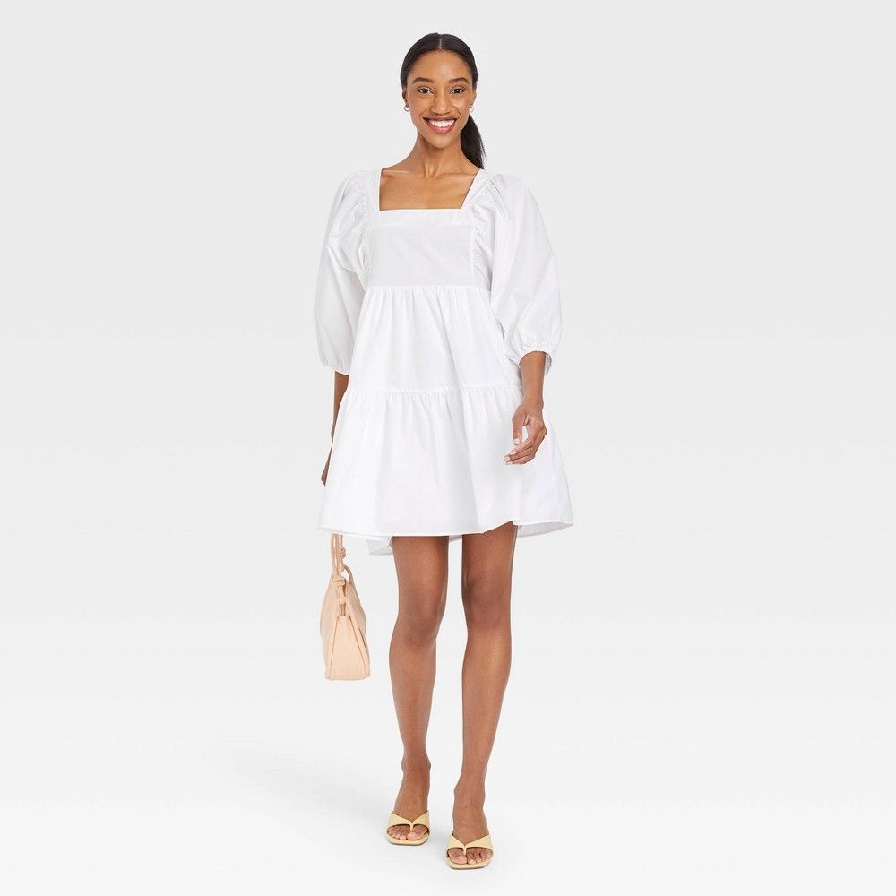 Women's Short Sleeve A-Line Dress - A New Day White XL | Target