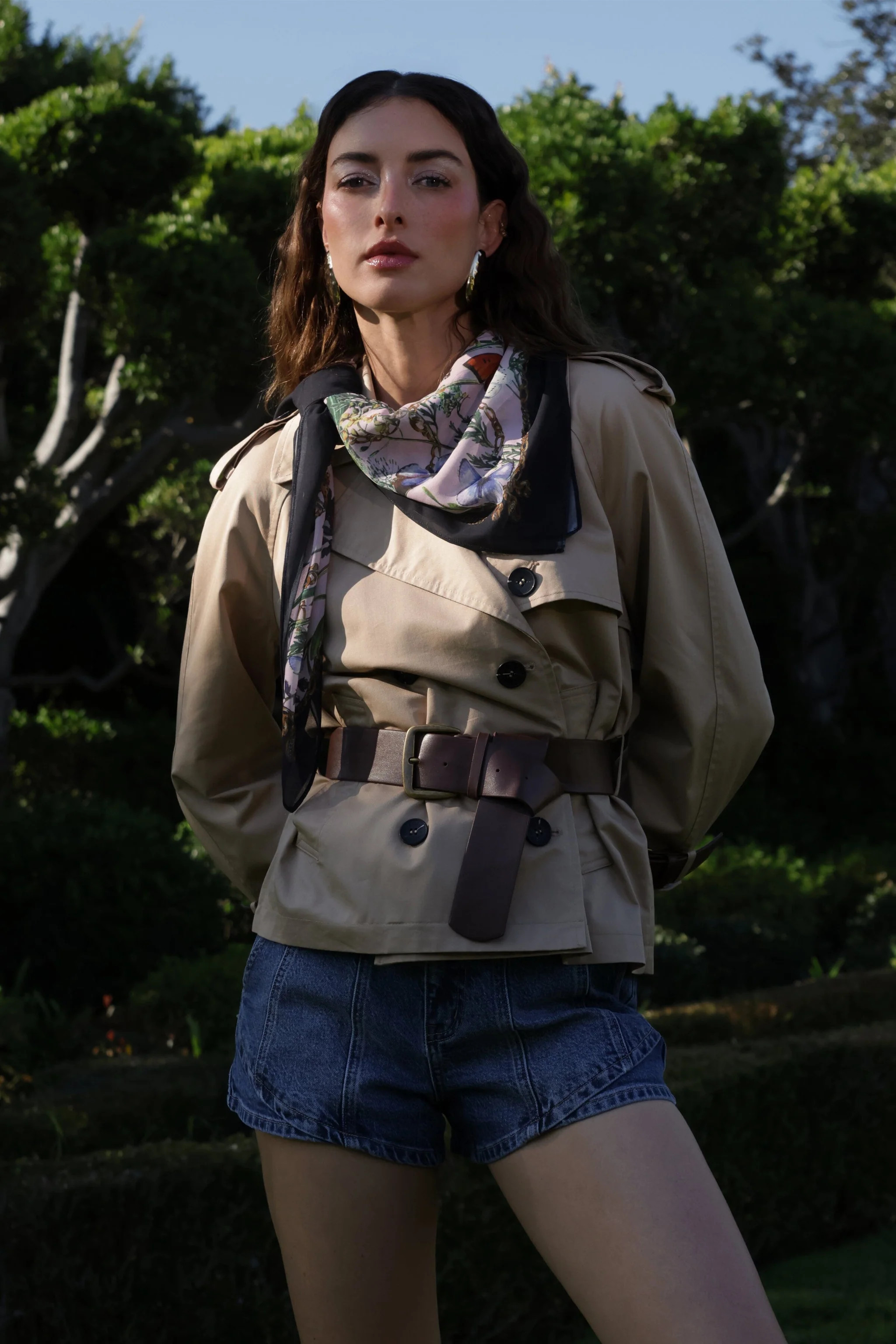 Contrast Belt Cropped Cotton Trench Coat | Avec Les Filles