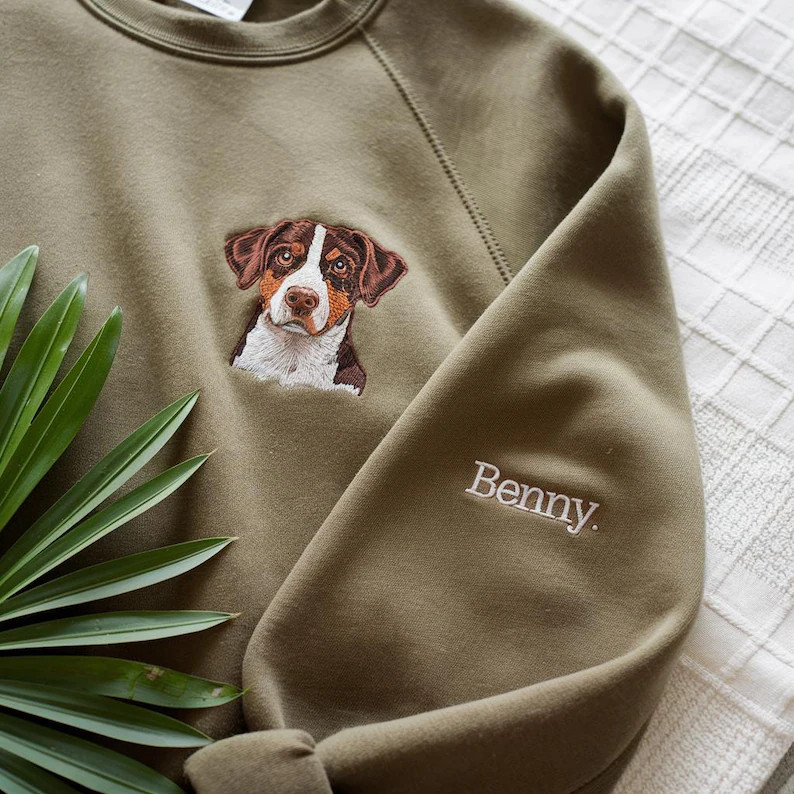 Custom Embroidered Pet Portrait Sweatshirt, Personalized Dog Cat Crewneck | Etsy (US)