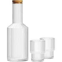 ALINK Glass Bedside Water Carafe with Lid and Glass Cups Set, Ribbed Carafe Glassware Drinking Gl... | Amazon (US)