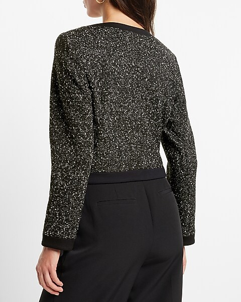 Speckled Tweed Novelty Button Cropped Blazer | Express