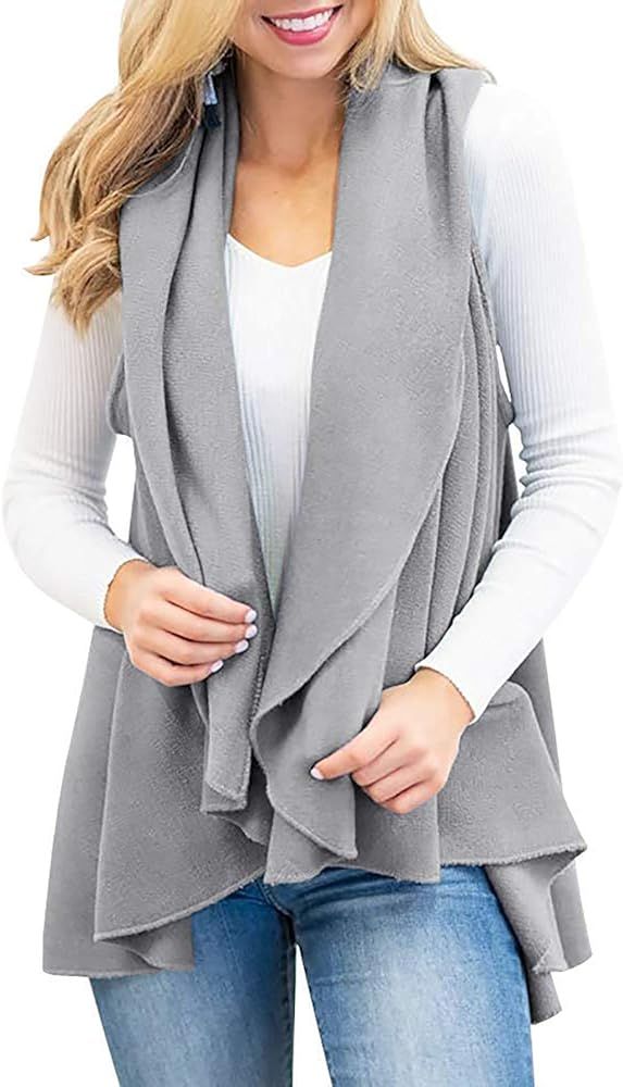 Womens Sleeveless Vest Plaid Draped Open Front Hem Cardigan Coat | Amazon (US)