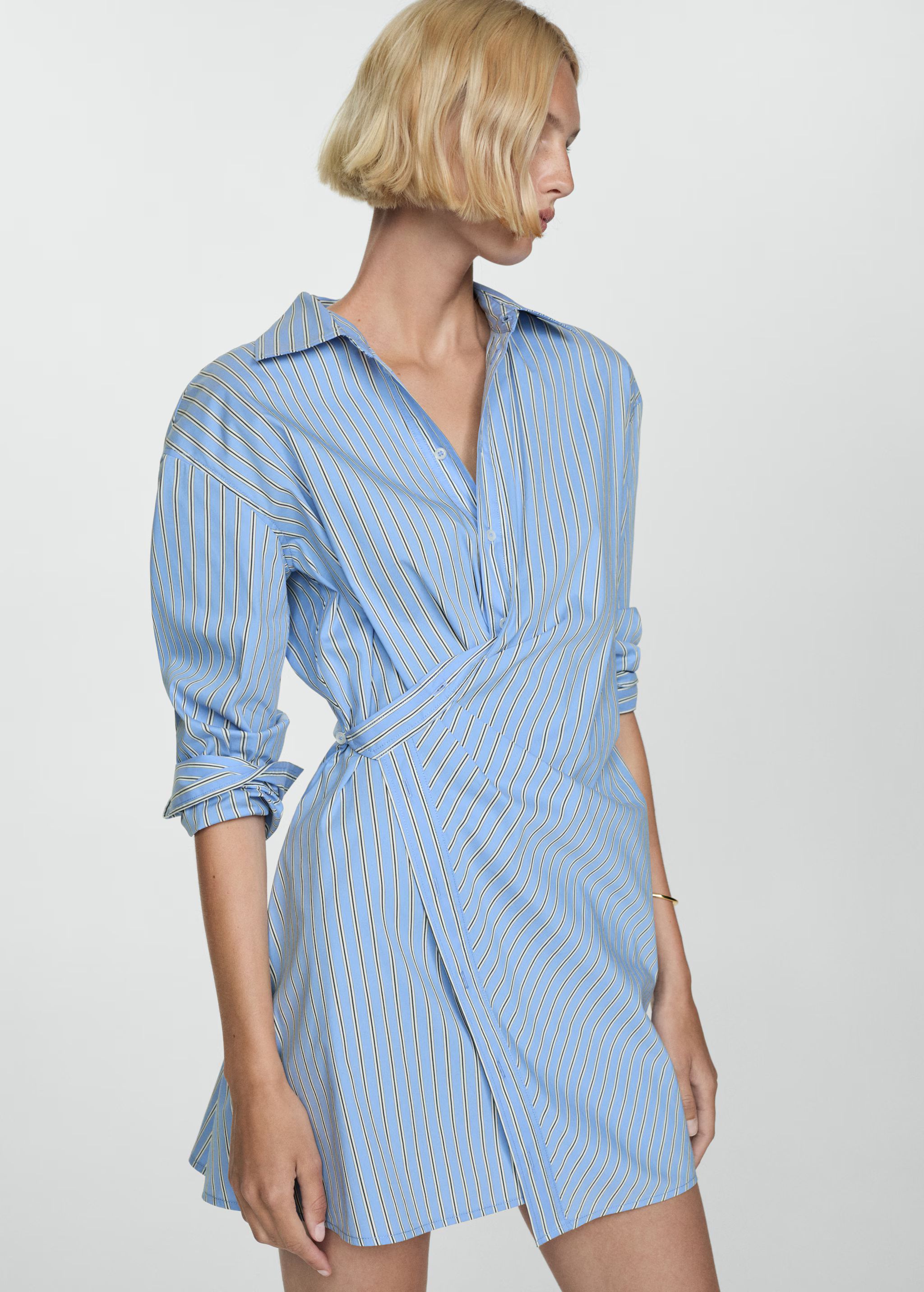 Striped wrap shirt dress - Woman | MANGO USA | MANGO (US)