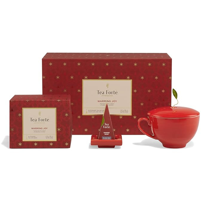 Tea Forte Warming Joy Holiday 3-Piece Premium Tea Gift Set with Red Cafe Cup and Lid, Tea Tray an... | Amazon (US)
