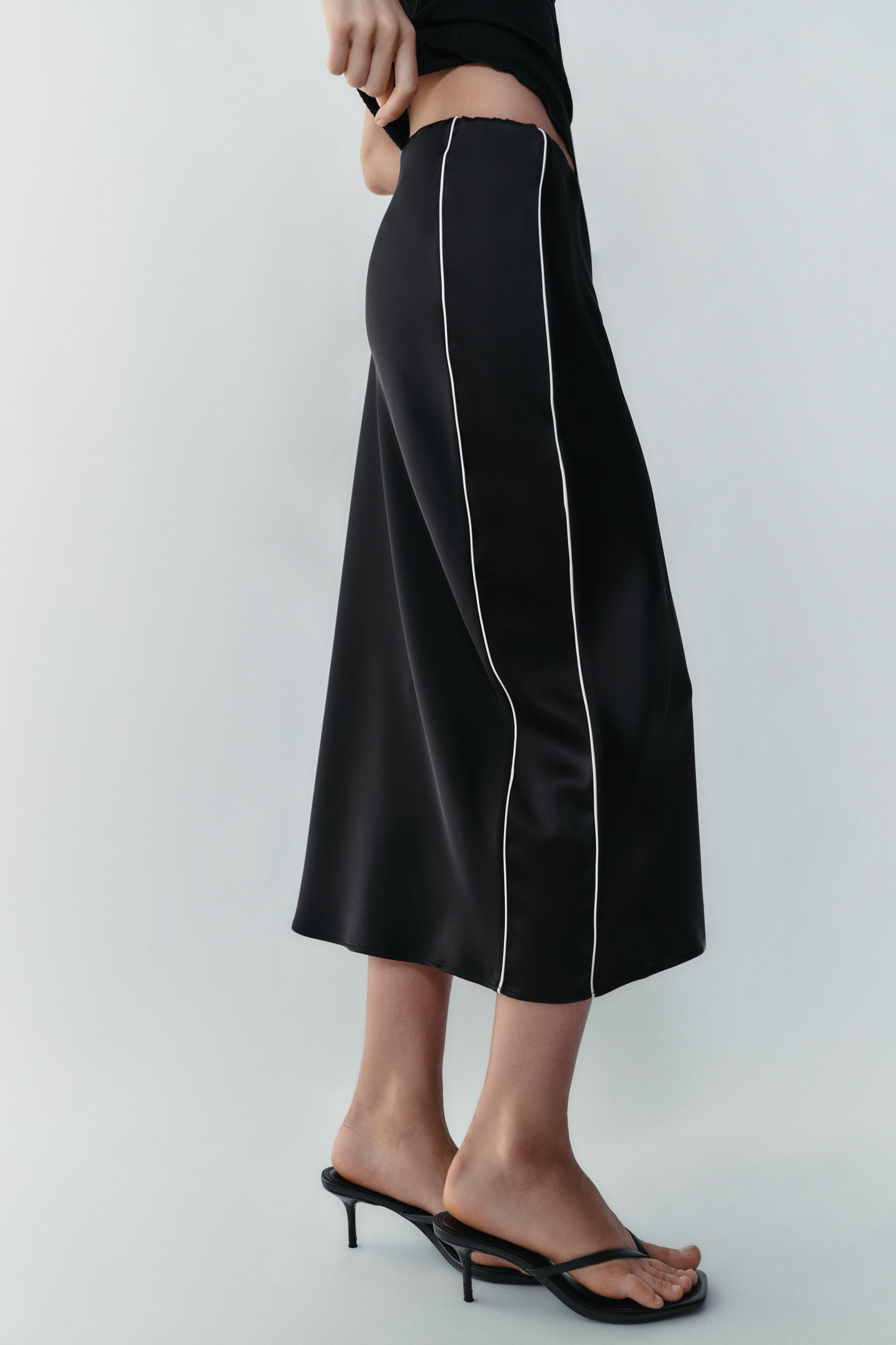 CONTRAST PIPING SATIN MIDI SKIRT | Zara US