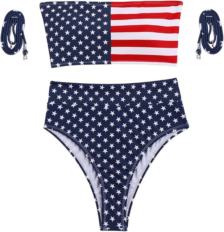 Pink Queen Women's Removable Strap Wrap Pad Cheeky High Waist Bikini Set Swimsuit | Amazon (US)