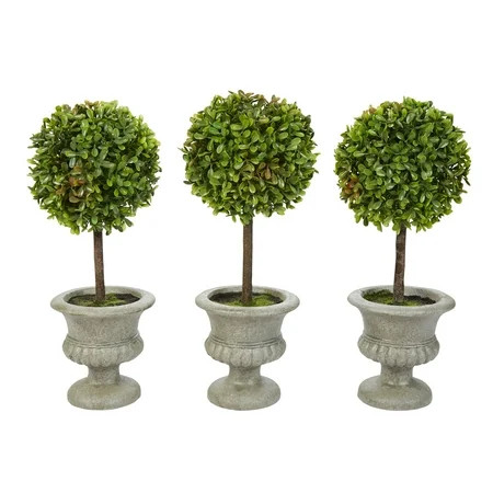 Pure Garden Faux Boxwood– 3 Matching Realistic - Round Topiary Arrangements in Decorative Urns (Set  | Walmart (US)