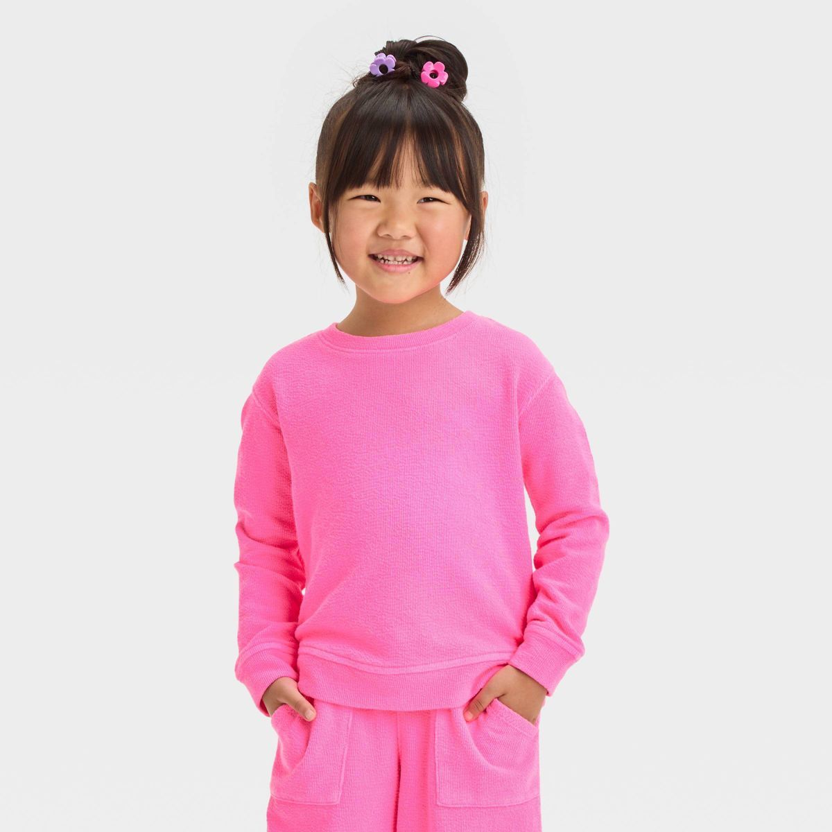 Toddler Girls' Fleece Sweatshirt - Cat & Jack™ Neon Pink 18M | Target