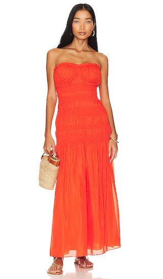 Kalli Strapless Smocked Maxi Dress in Fire Orange Dress | Orange Maxi Dress Outfit | Revolve Clothing (Global)
