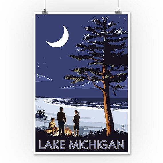 Prints Signs Lake Michigan Bonfire at Night Scene Lantern | Etsy | Etsy (US)