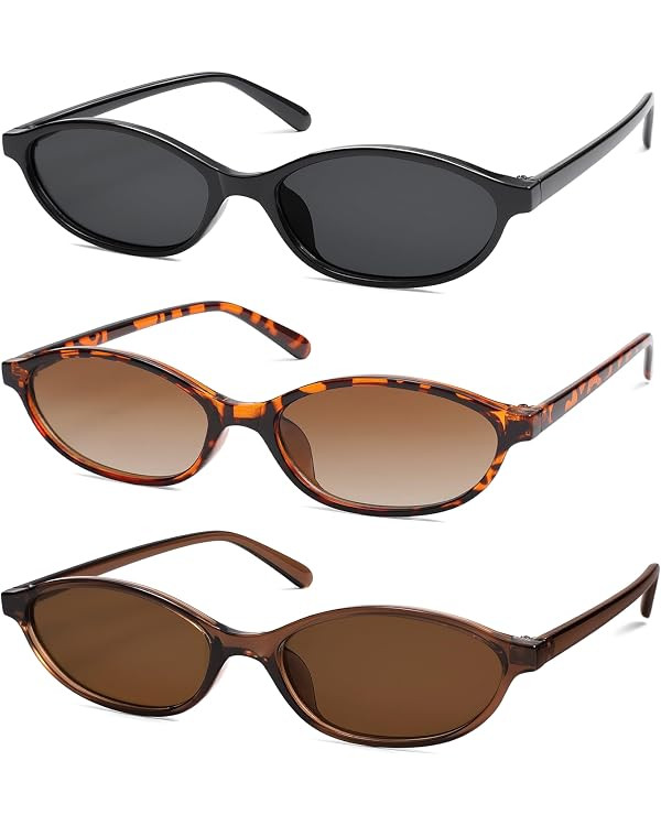 Retro Oval Cat Eye Sunglasses for Women Y2k Trendy Narrow Sunnies Designer Sun Glasses AR82253 | Amazon (US)
