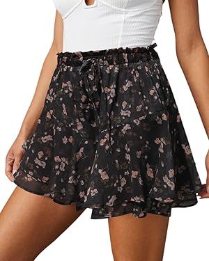 Flowy Shorts for Women Casual Boho Floral Skorts Ruffle Mini Skirts Running Tennis Butterfly Shor... | Amazon (US)