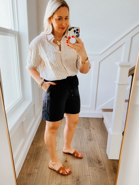 Summer Outfit

Pull on 6” shorts from Nordstrom. On sale and amazing fit. Wearing true size medium. 

Striped linen button down shirt from H&M. Sized up to a large. 

Hermes inspired sandals. 

Neutral outfit, Europe travel outfit, mom outfit, shorts, linen



#LTKSaleAlert #LTKOver40 #LTKFindsUnder50