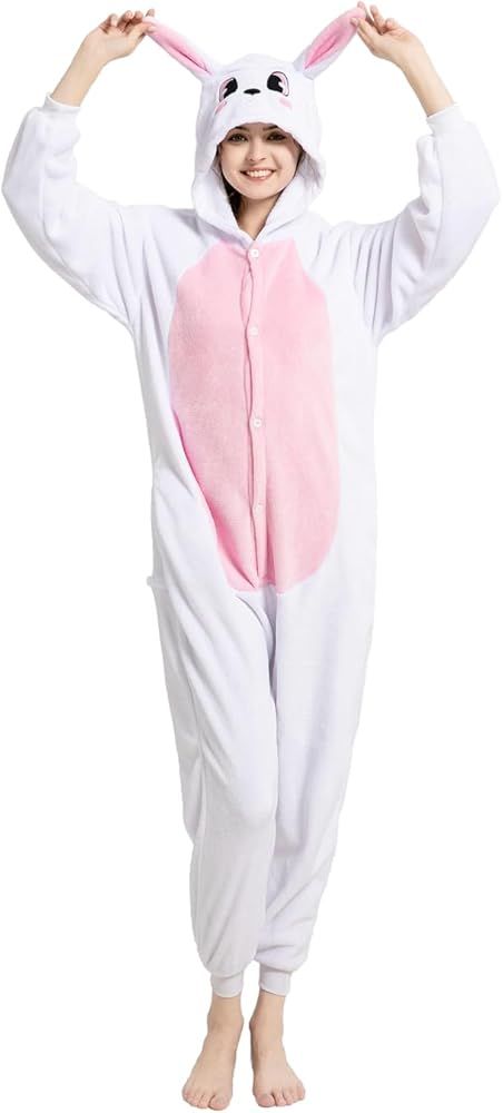 LONULAIN Unisex Adult Rabbit Onesie Pajamas, Women Men Flannel Bunny Halloween Cosplay Costume/Ho... | Amazon (US)