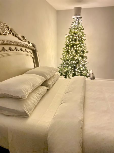 Fresh clean white sheets, A warm fluffy cozy duvet and a warm led light Christmas tree 🎄 in a bedroom make for a great stay in bed kinda weekend 😊 #mrsjayp #bedroom #christmasbedroomdecor #holidays 

#LTKhome #LTKSeasonal #LTKHoliday