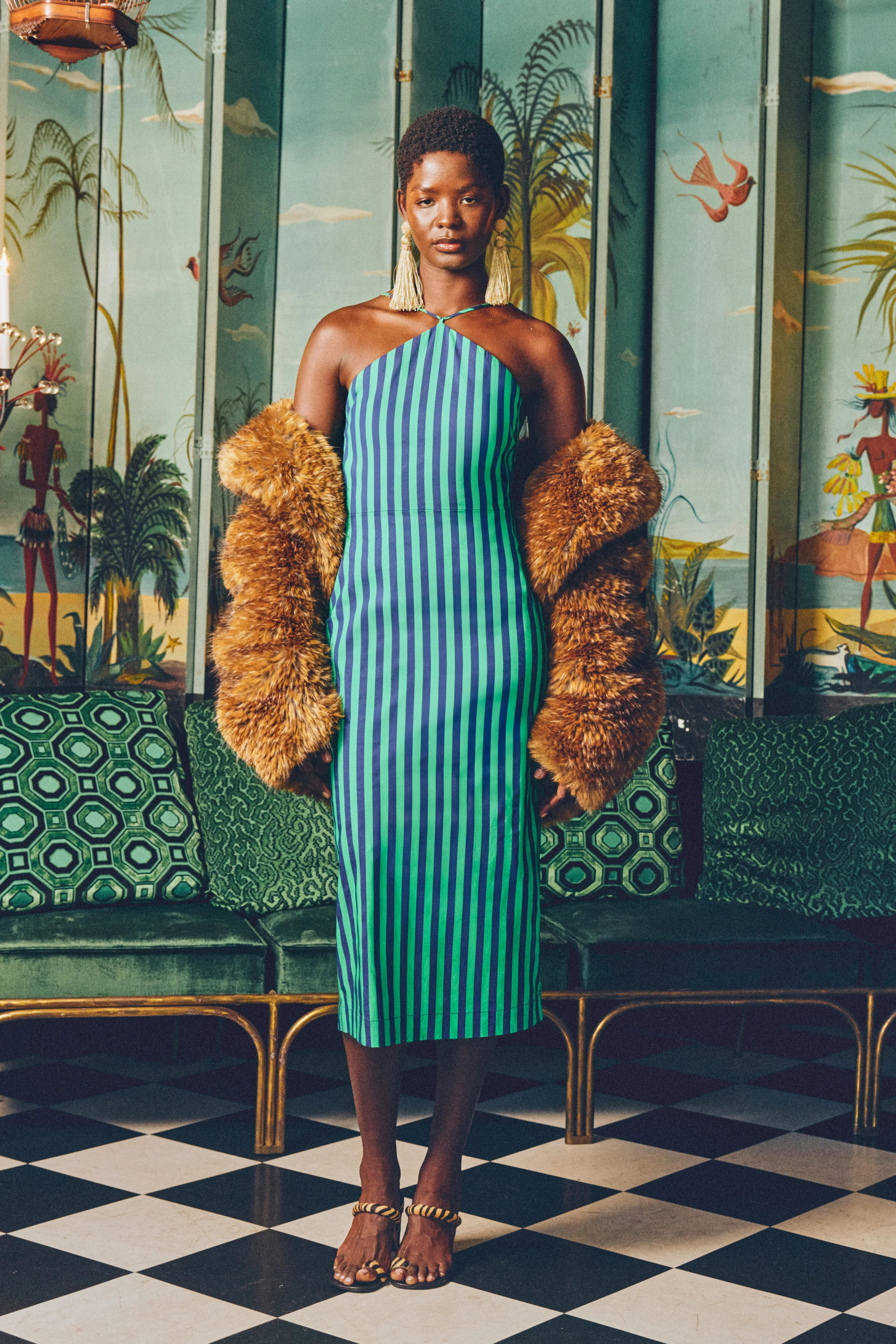 Kit Poplin Dress In Navy/Grass Green | Simon Miller