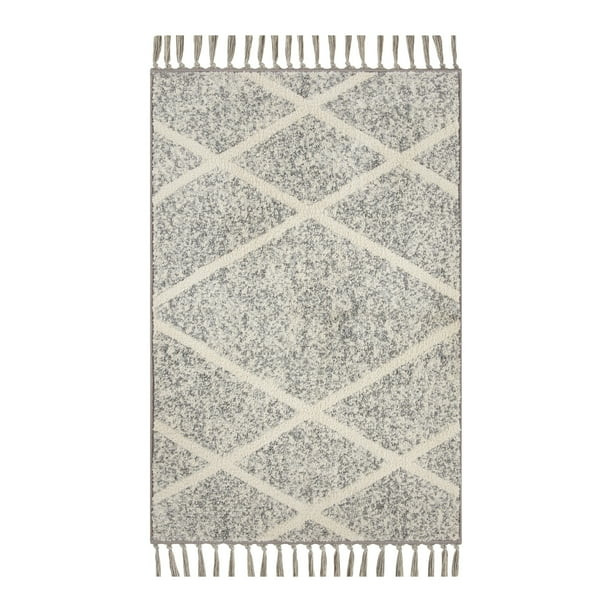 Mainstays Diamond Micro-Fiber Plush Non-Skid Accent Rug with Fringe - Grey/Ivory - 30"x45" - Walm... | Walmart (US)