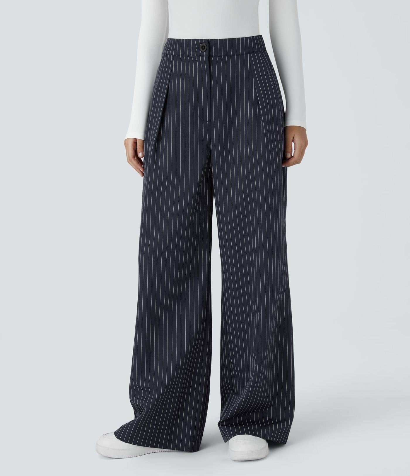 Women’s High Waisted Zipper Pocket Wide Leg Striped Work Pants - Halara | HALARA