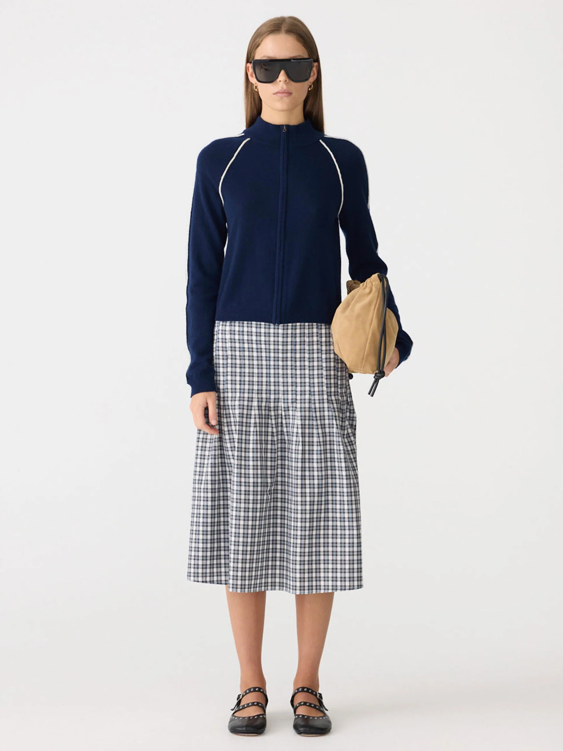 Pleat Check Pinstitch Skirt | Bassike