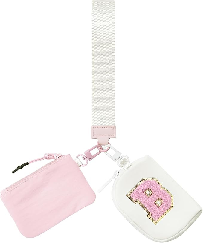 Initial Letter Mini Zip Around Dual Pouch Wristlet for Women & Girls, Personalized Portable Detac... | Amazon (US)