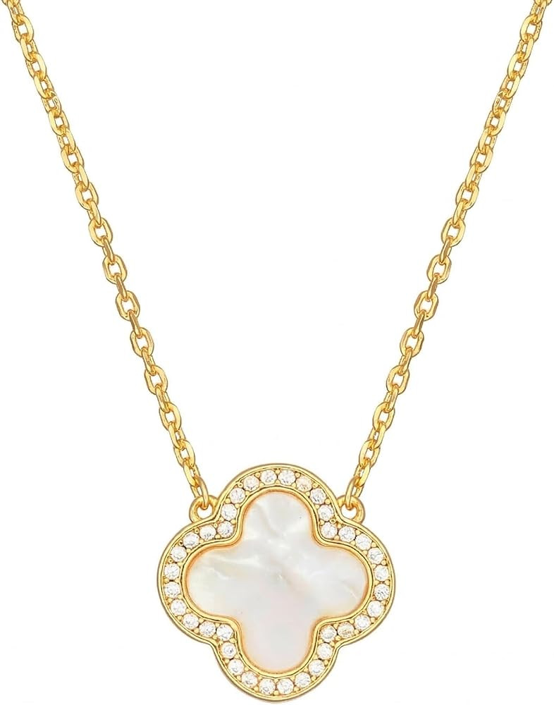 Billet-doux 14k Gold-Plated Clover Necklace for Women, Sparkling Four-Leaf Shiny Clover Pendant w... | Amazon (US)